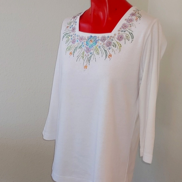 Embellished Women's Square Neck Top in White with Long Sleeves size Small - Picture 6 of 14